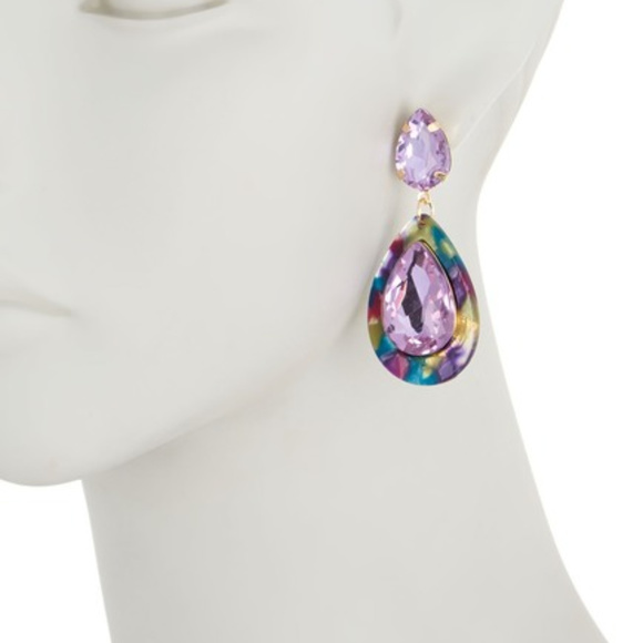 NATASHA Rainbow Resin/Purple Crystal Earrings**NWT - Picture 3 of 3